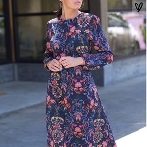 Garden Splendor Navy Blue Floral Dress